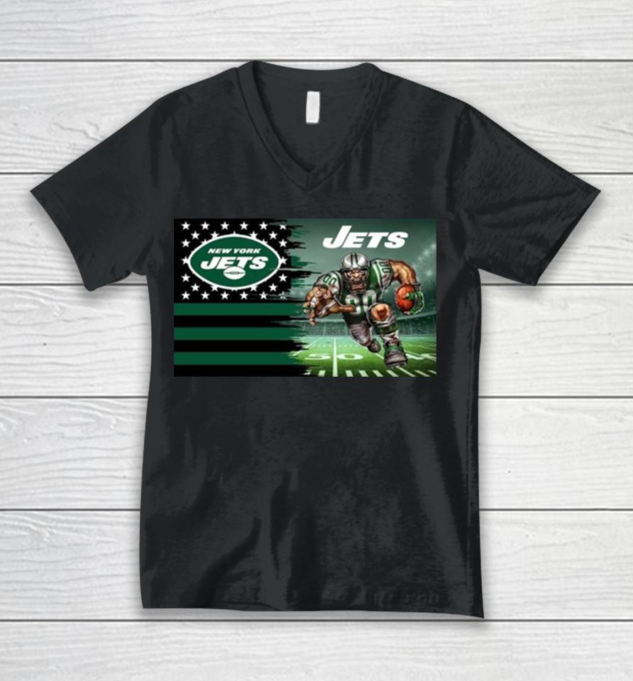New York Jets Football Team Mascot Flag 2024 Unisex V-Neck T-Shirt