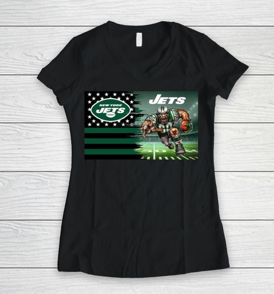 New York Jets Football Team Mascot Flag 2024 Women V-Neck T-Shirt