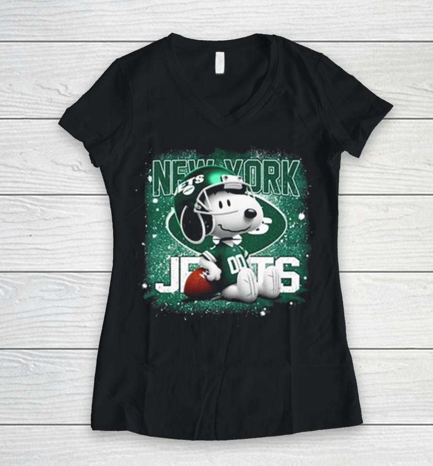 New York Jets Mix Snoopy Women V-Neck T-Shirt