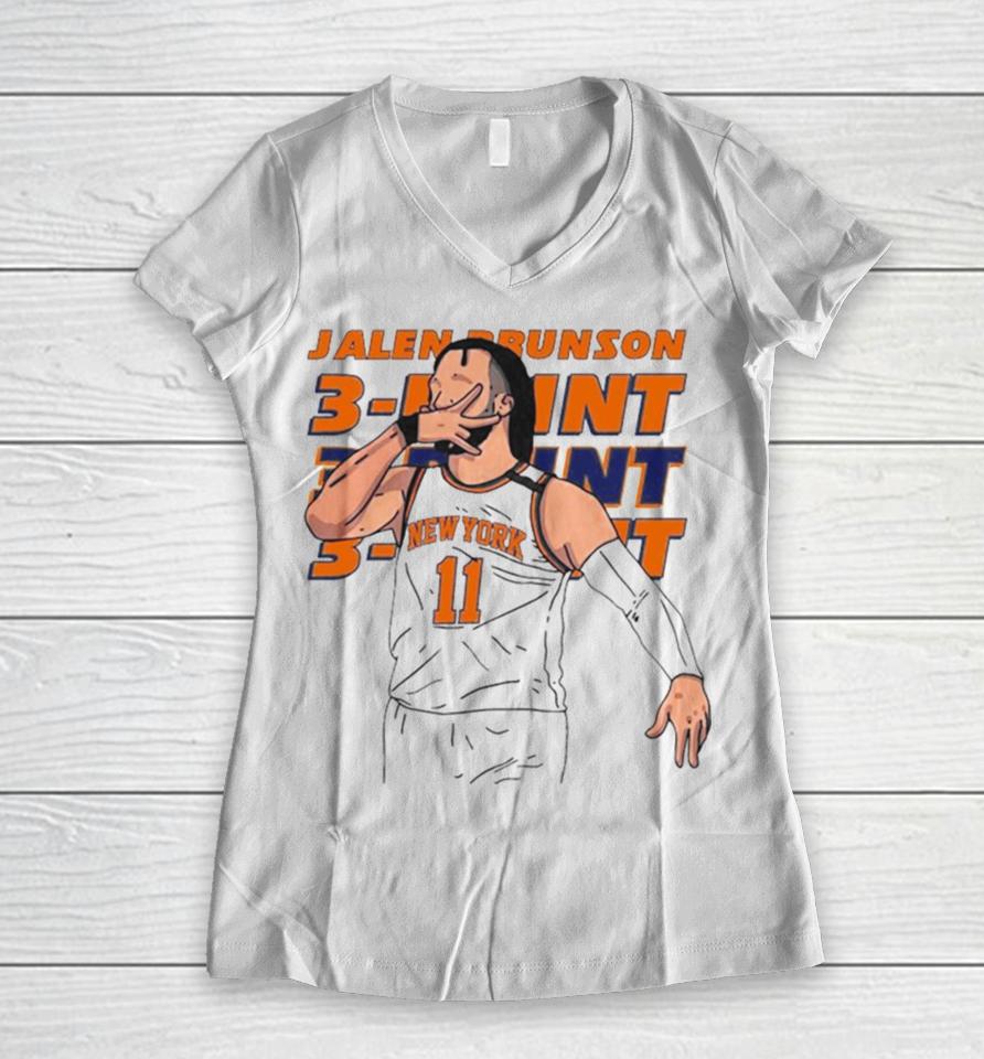 New York Knicks Jalen Brunson 11 Hand Sign Three Point Vector Women V-Neck T-Shirt
