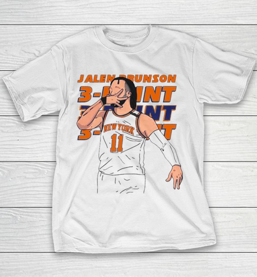 New York Knicks Jalen Brunson 11 Hand Sign Three Point Vector Youth T-Shirt