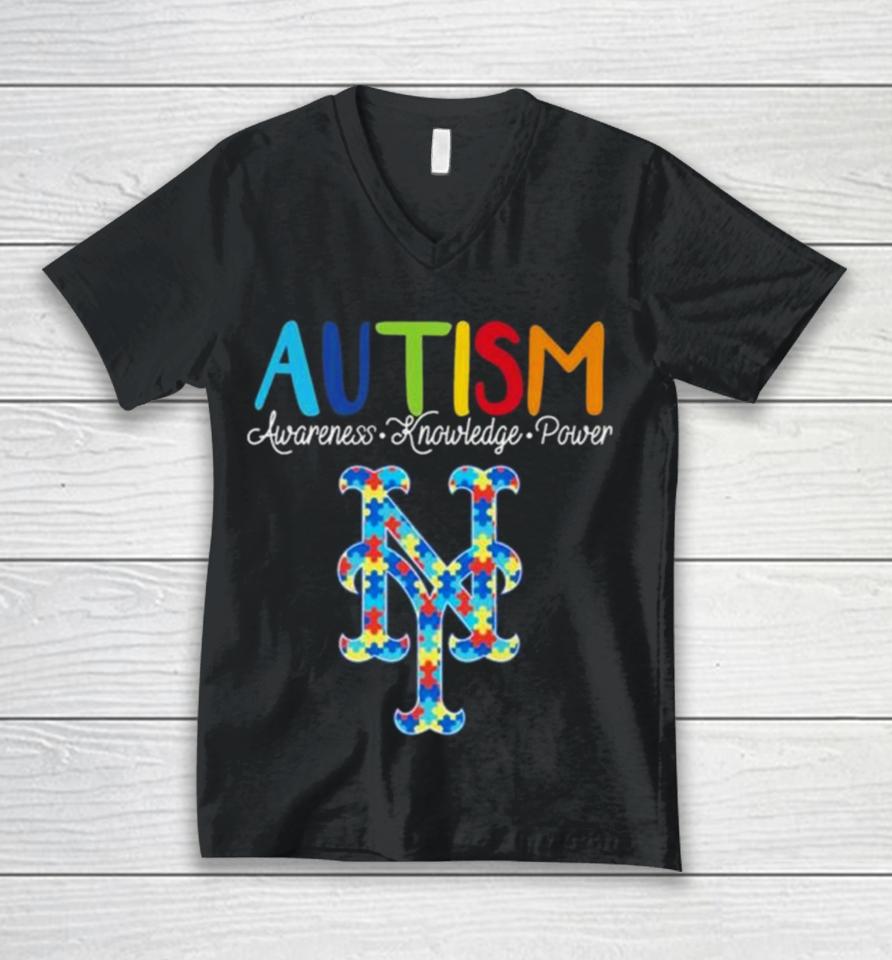 New York Mets Autism Awareness Knowledge Power Unisex V-Neck T-Shirt
