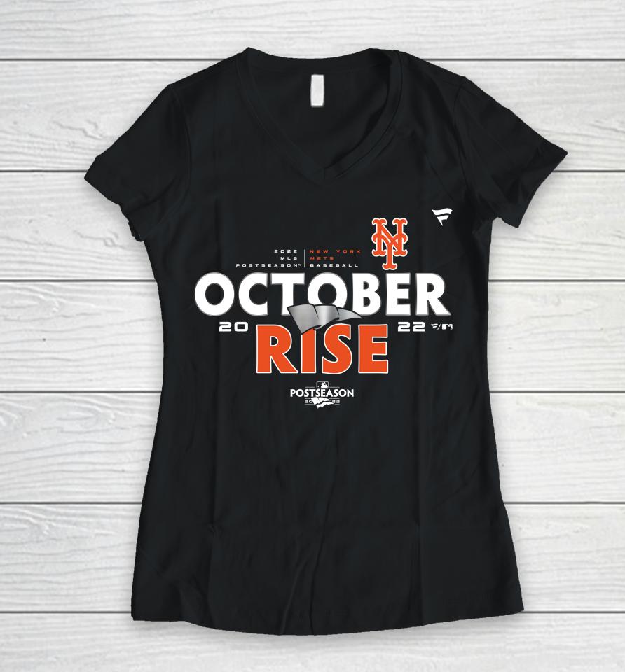 New York Mets Fanatics Branded Youth 2022 Postseason October Rise Women V-Neck T-Shirt