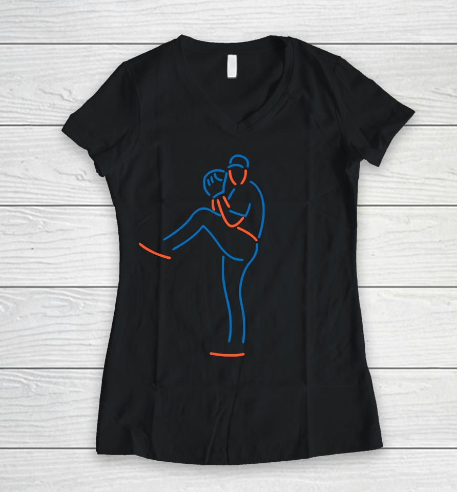 New York Mets Justin Verlander Neon Women V-Neck T-Shirt