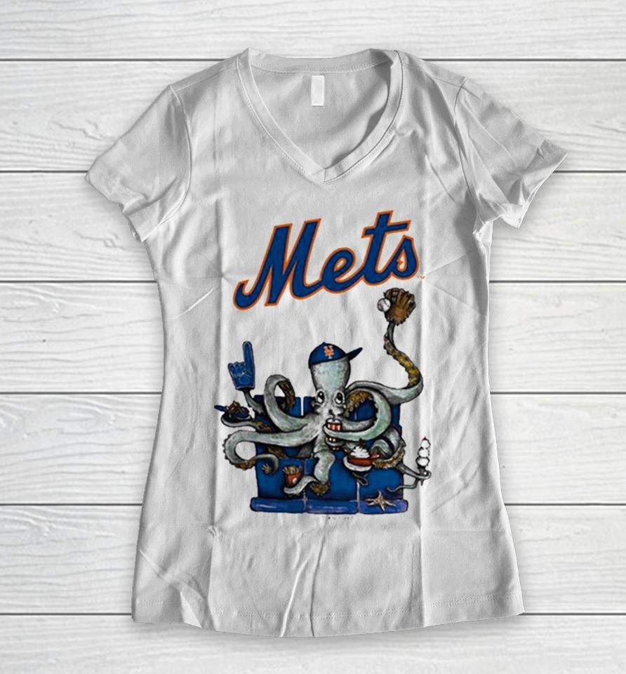 New York Mets Octopus 2024 Women V-Neck T-Shirt