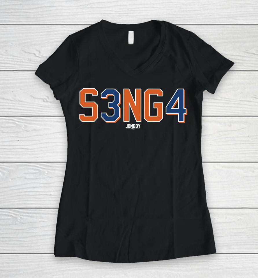 New York Mets Senga 34 Women V-Neck T-Shirt