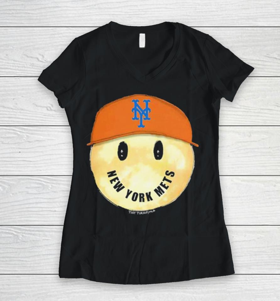 New York Mets Smiley Tee Women V-Neck T-Shirt