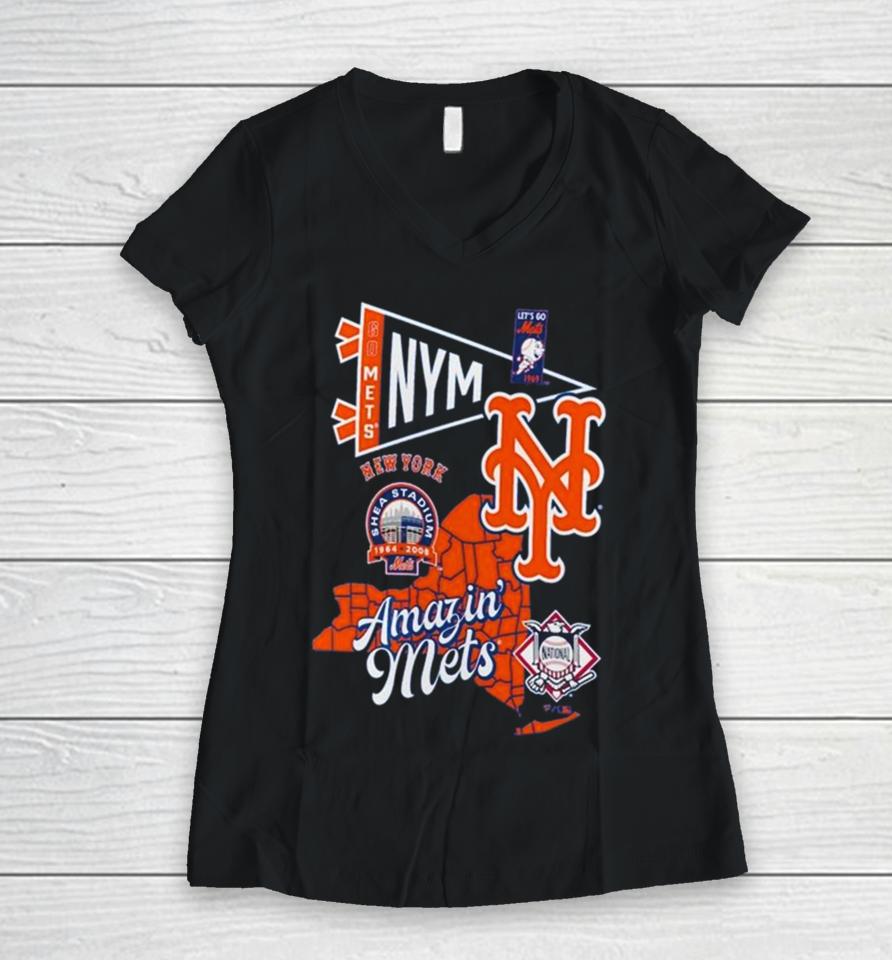 New York Mets Split Zone Amazin’ Mets Women V-Neck T-Shirt