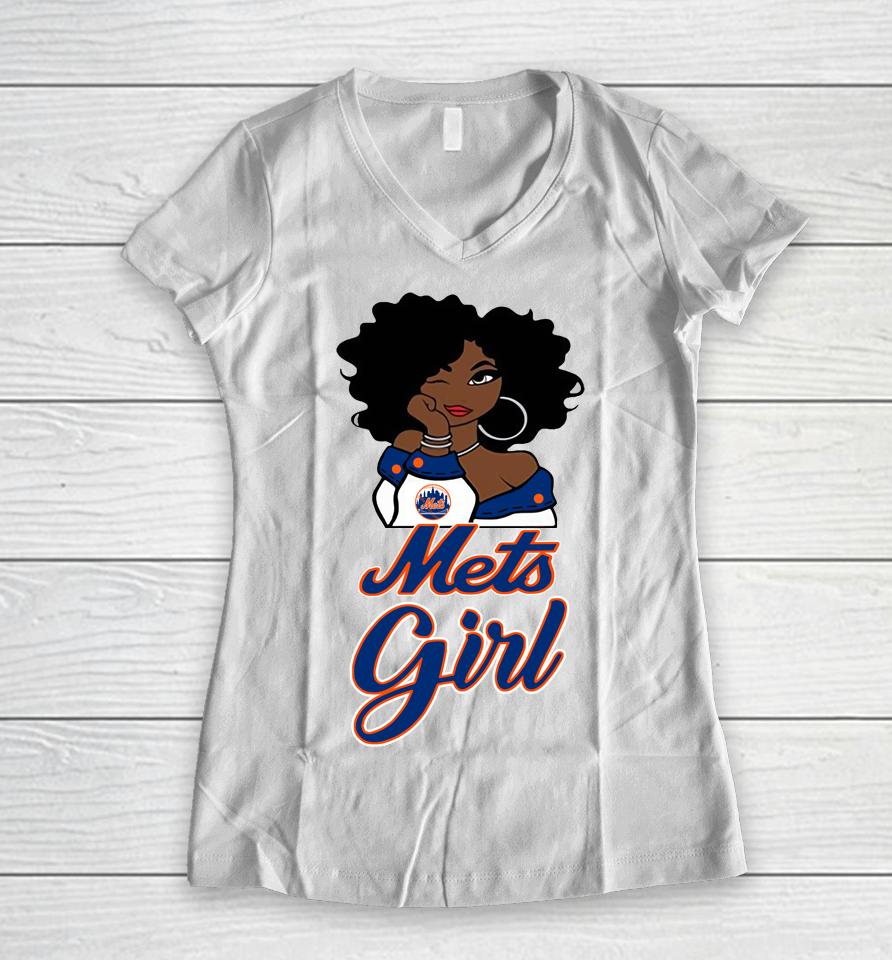 New York Metss Girl Mlb Women V-Neck T-Shirt