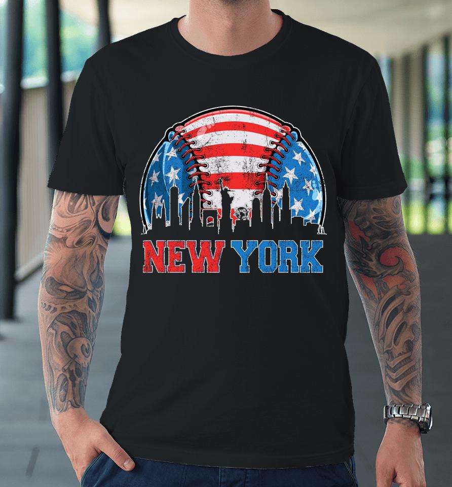 New York Ny Skyline Baseball Vintage Met At Gameday Premium T-Shirt