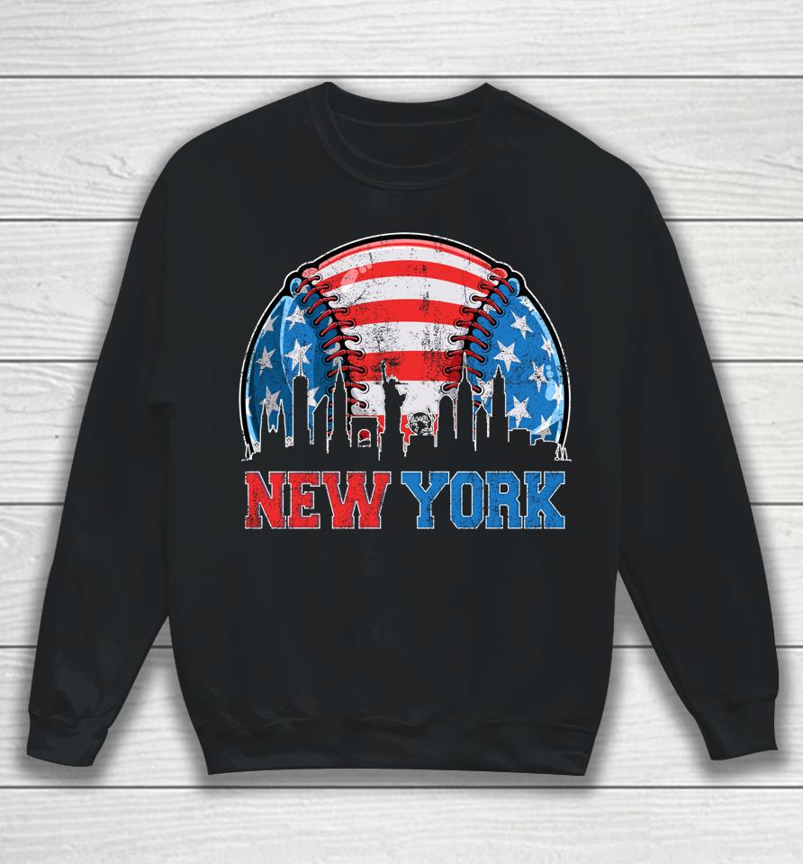 New York Ny Skyline Baseball Vintage Met At Gameday Sweatshirt