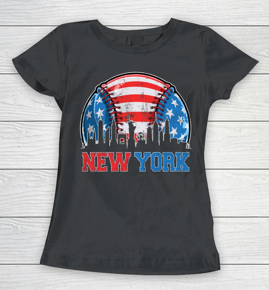 New York Ny Skyline Baseball Vintage Met At Gameday Women T-Shirt