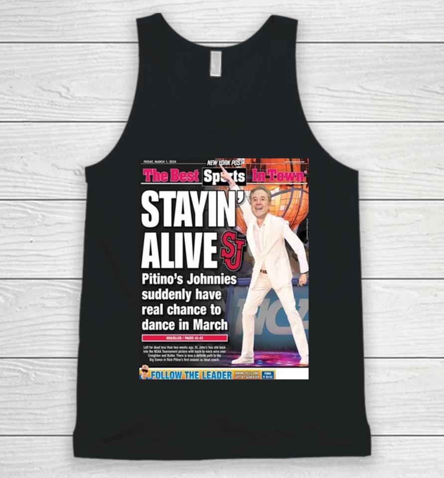 New York Post The Best Sports In Town Friday March 1St 2024 With The Back Page Staying Alive Unisex Tank Top
