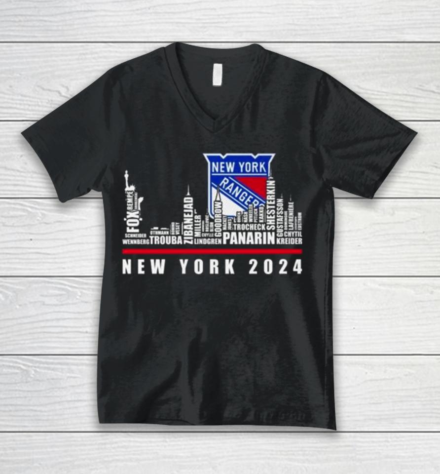 New York Rangers 2024 Skyline Players Names Unisex V-Neck T-Shirt