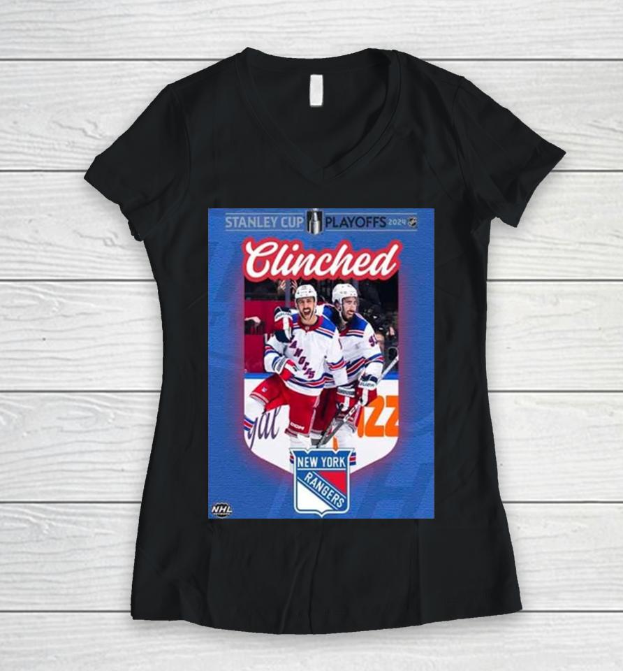 New York Rangers Are The First Team To Clinch A Spot In The Stanley Cup Playoffs 2024 Nhl Women V-Neck T-Shirt