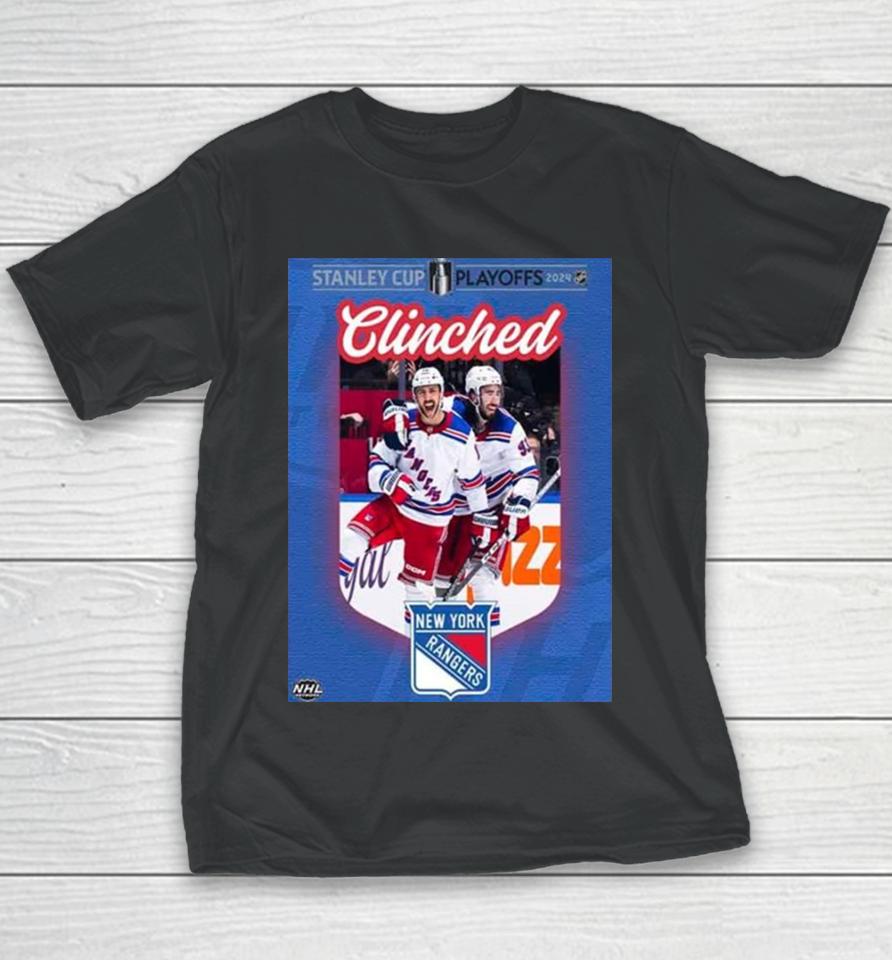 New York Rangers Are The First Team To Clinch A Spot In The Stanley Cup Playoffs 2024 Nhl Youth T-Shirt