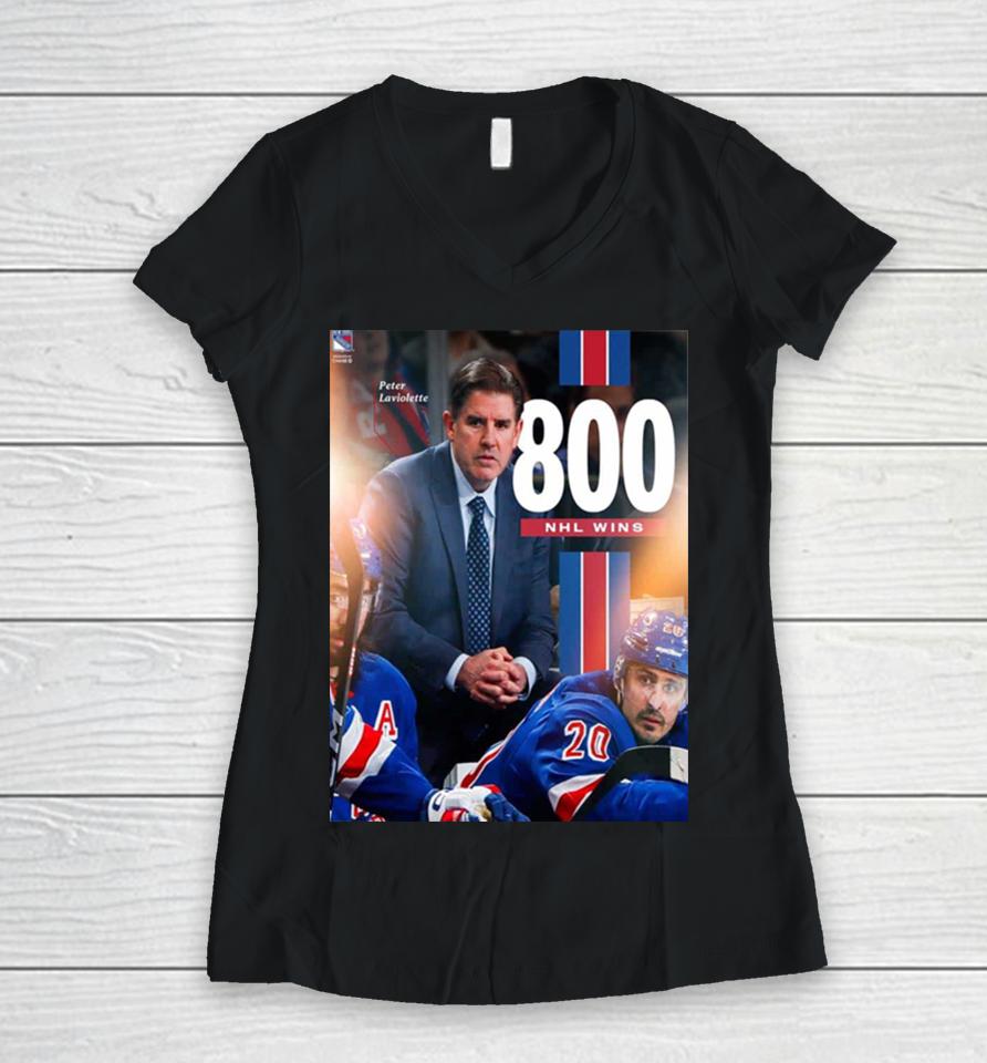 New York Rangers Coach Peter Laviolette With 800 Wins Women V-Neck T-Shirt