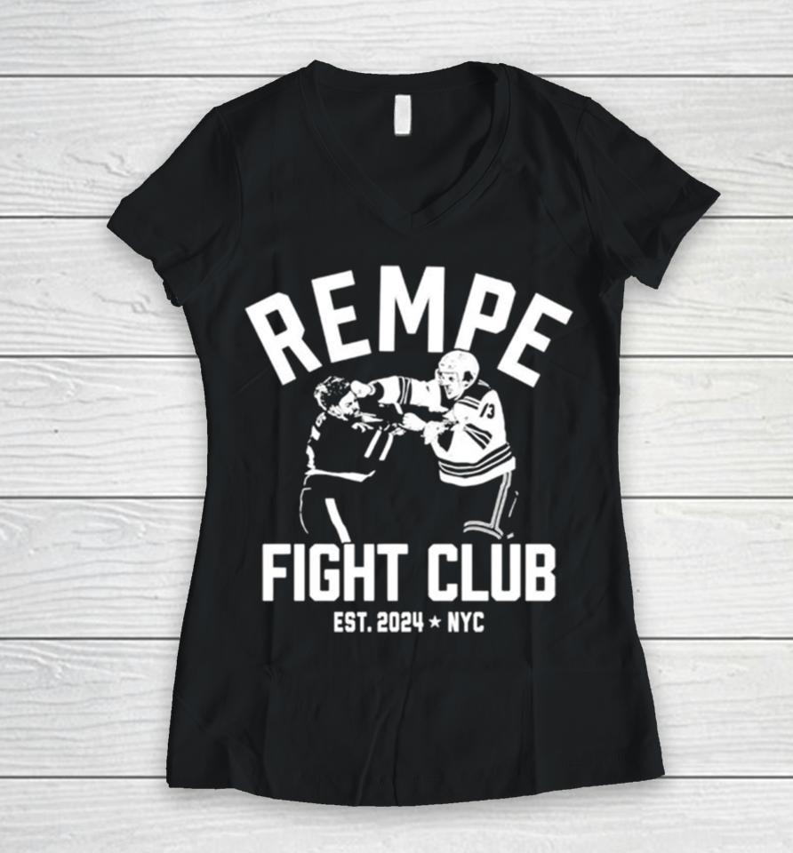 New York Rangers Hockey Rempe Fight Club Women V-Neck T-Shirt