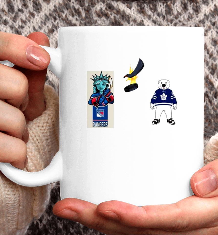 New York Rangers Vs Toronto Maple Leafs Nhl 2024 Mascot Cartoon Hockey Coffee Mug
