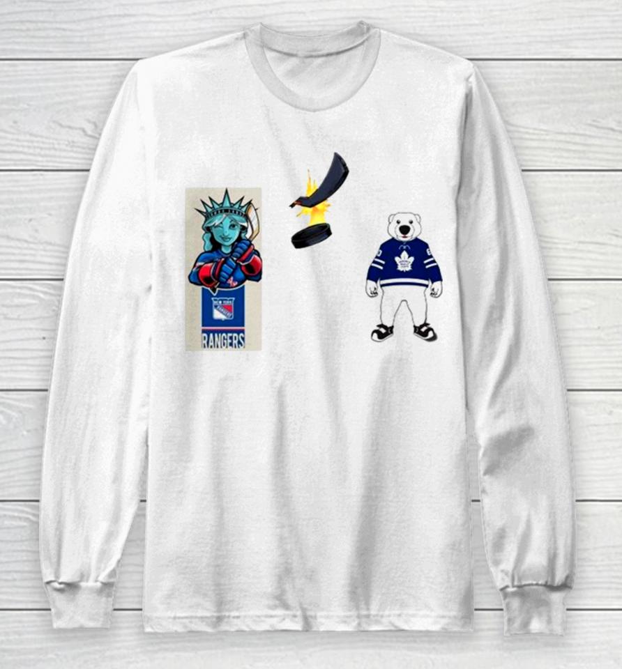 New York Rangers Vs Toronto Maple Leafs Nhl 2024 Mascot Cartoon Hockey Long Sleeve T-Shirt