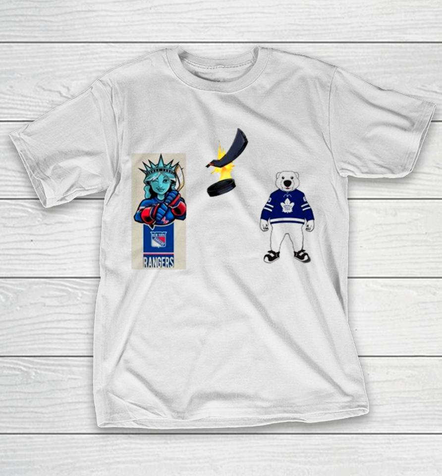 New York Rangers Vs Toronto Maple Leafs Nhl 2024 Mascot Cartoon Hockey T-Shirt