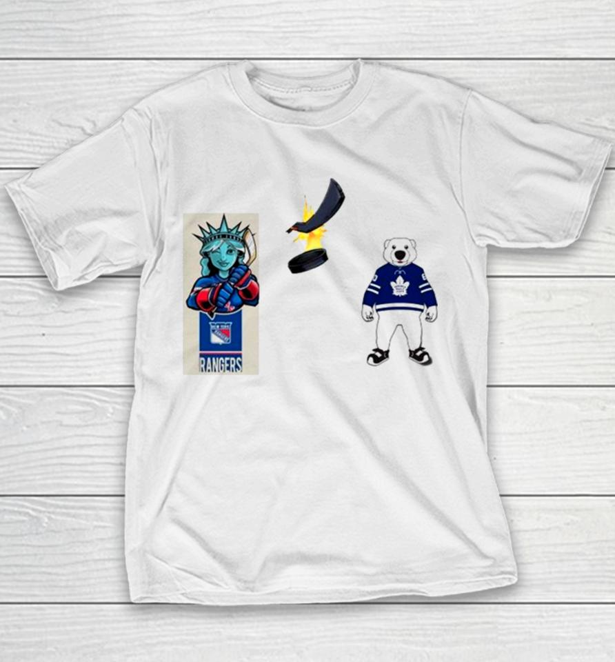 New York Rangers Vs Toronto Maple Leafs Nhl 2024 Mascot Cartoon Hockey Youth T-Shirt
