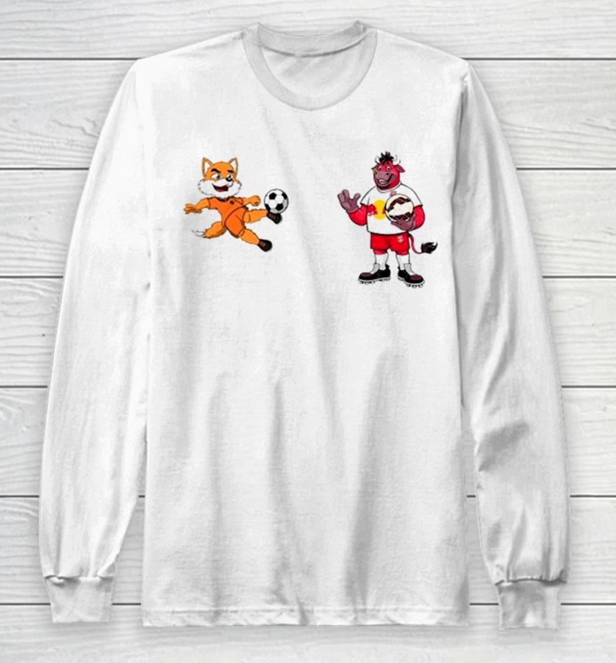 New York Red Bulls Vs Houston Dynamo Mls 2024 Mascot Cartoon Soccer Long Sleeve T-Shirt