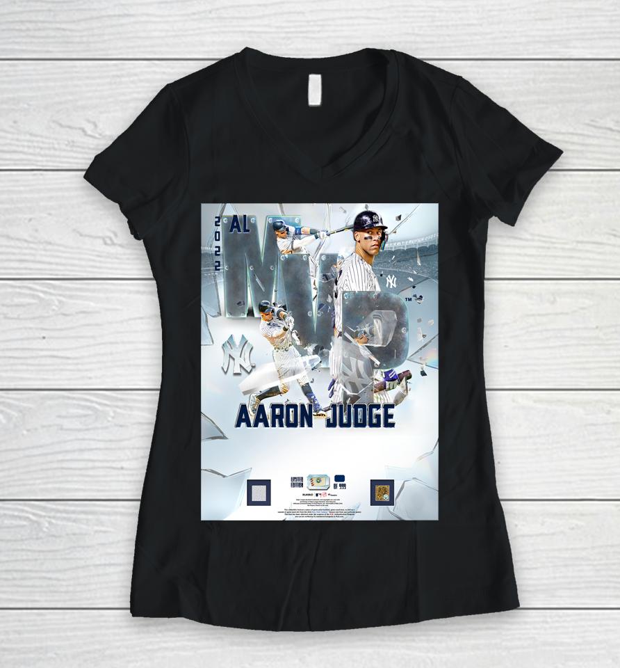 New York Yankees Aaron Judge Fanatics Authentic 2022 Al Mvp Women V-Neck T-Shirt