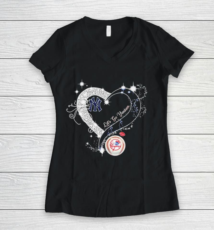 New York Yankees Let’s Go Yankees Heart Women V-Neck T-Shirt