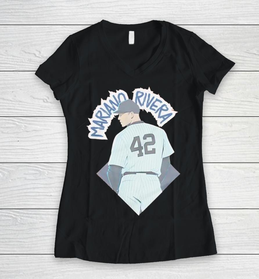 New York Yankees Mariano Rivera Women V-Neck T-Shirt