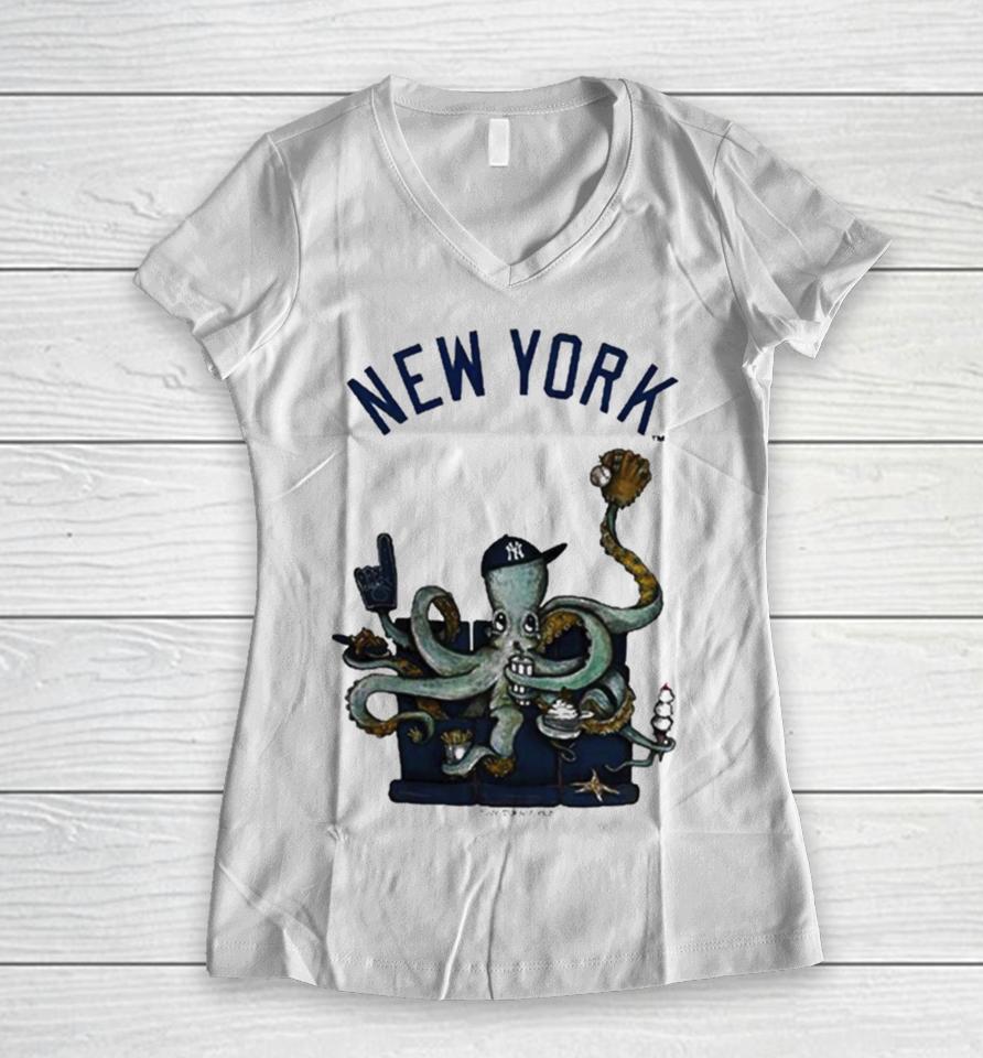 New York Yankees Octopus 2024 Women V-Neck T-Shirt