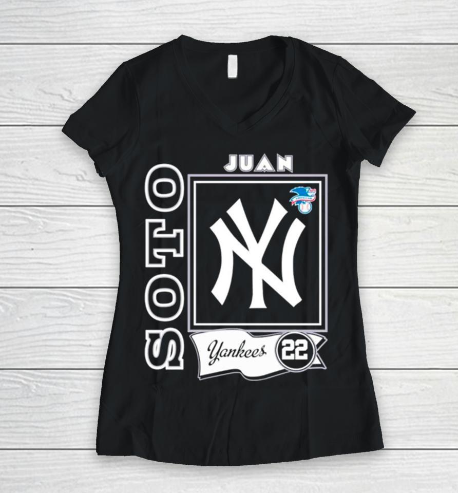New York Yankees Player Juan Soto 22 Logo Women V-Neck T-Shirt