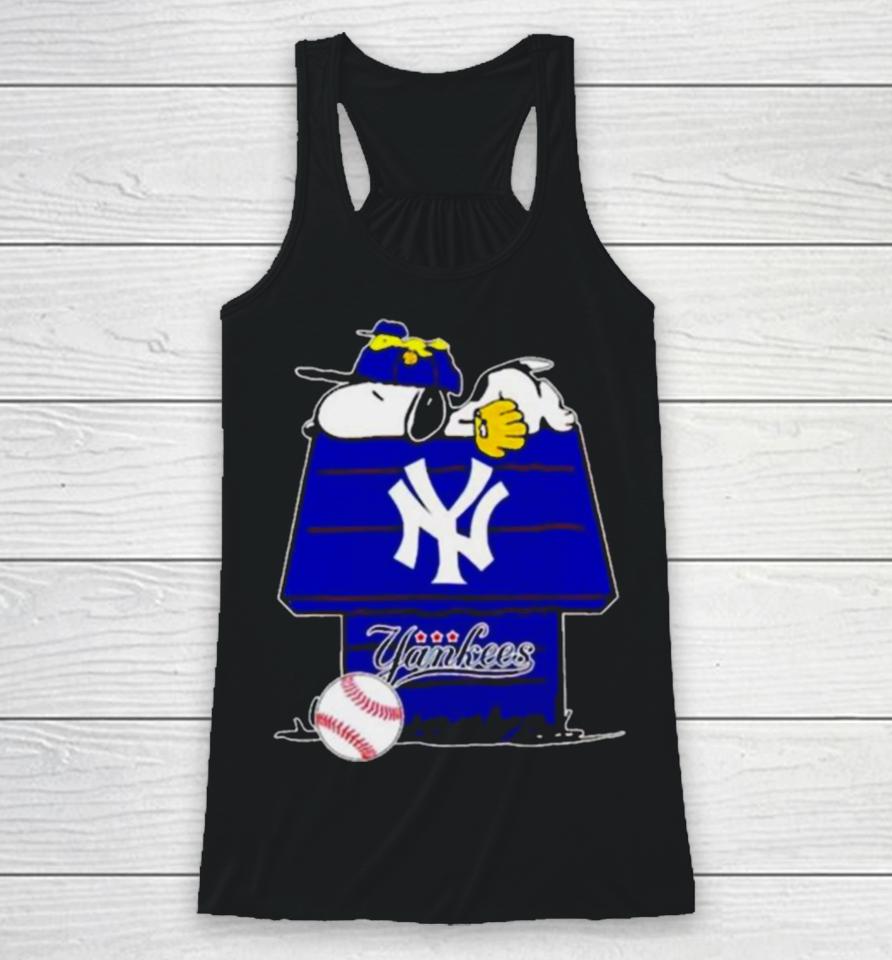 New York Yankees Snoopy And Woodstock The Peanuts Baseball Racerback Tank