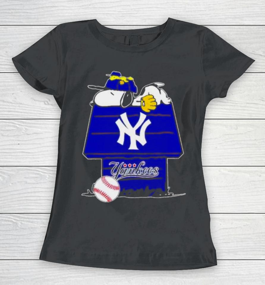 New York Yankees Snoopy And Woodstock The Peanuts Baseball Women T-Shirt