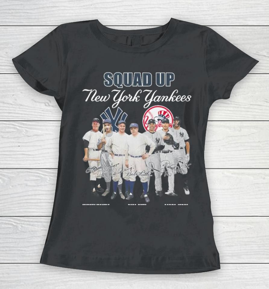 New York Yankees Squad Up Team Baseball Signatures 2024 Vintage Women T-Shirt