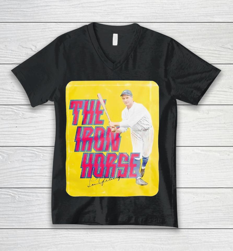 New York Yankees The Iron Horse Unisex V-Neck T-Shirt