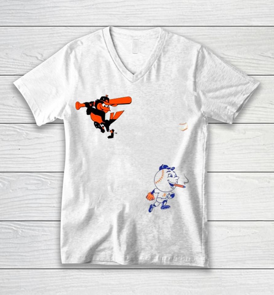 New York Yankees Vs Baltimore Orioles Mlb 2024 Mascot Cartoon Baseball Unisex V-Neck T-Shirt