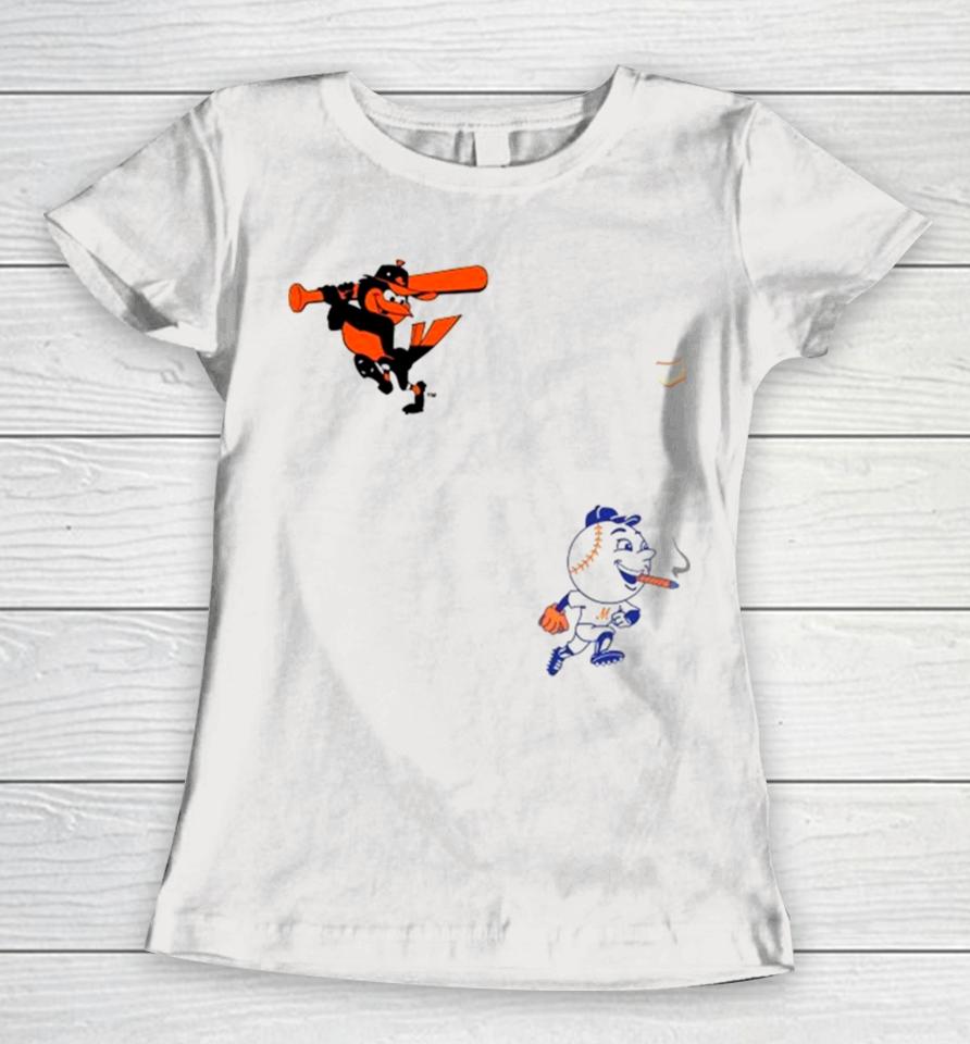 New York Yankees Vs Baltimore Orioles Mlb 2024 Mascot Cartoon Baseball Women T-Shirt