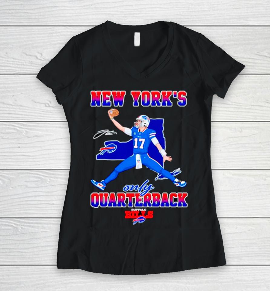 New York’s Only Quarterback Buffalo Bills Women V-Neck T-Shirt