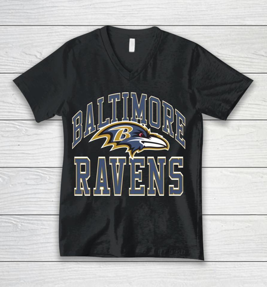 Nfl Baltimore Ravens Arch Homage Black Unisex V-Neck T-Shirt