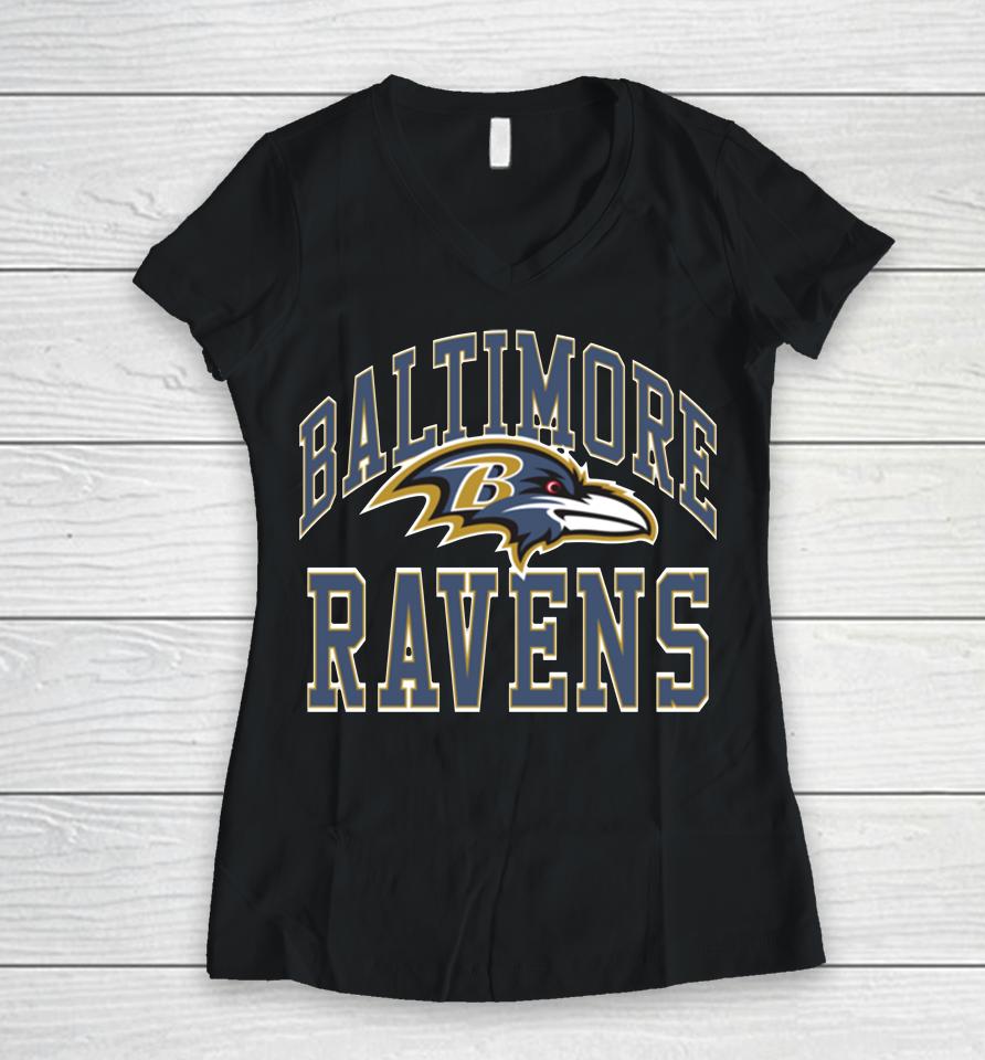 Nfl Baltimore Ravens Arch Homage Black Women V-Neck T-Shirt
