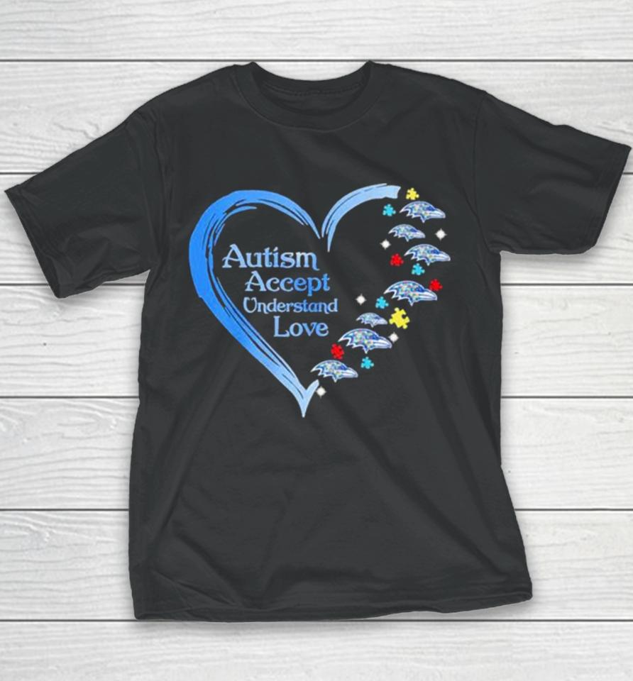 Nfl Baltimore Ravens Autism Accept Understand Heart Love Youth T-Shirt