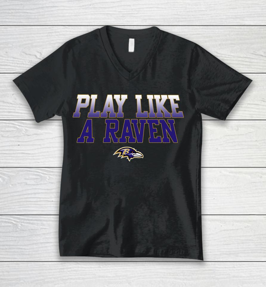 Nfl Baltimore Ravens Play Like A Raven Statement Logo Unisex V-Neck T-Shirt