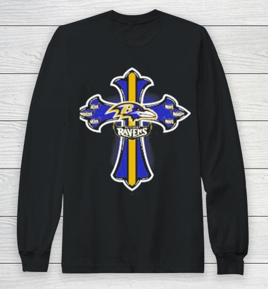 Nfl Blue Crusader Cross Baltimore Ravens 2024 Long Sleeve T-Shirt