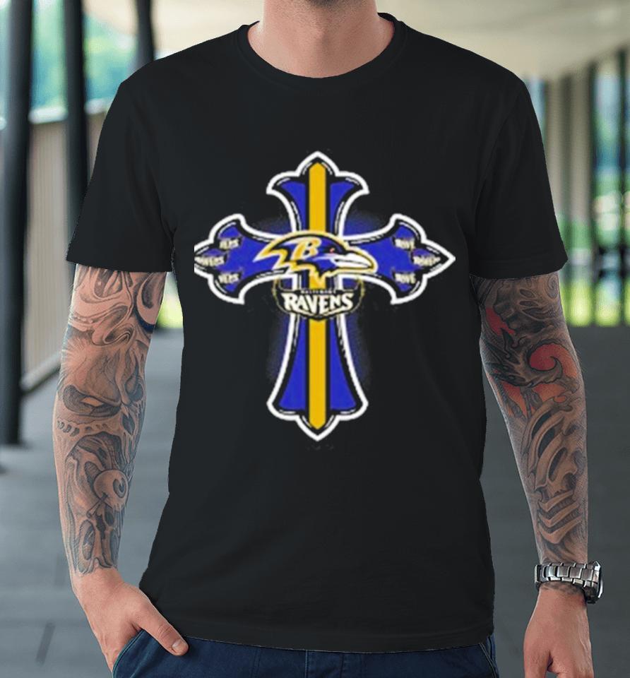 Nfl Blue Crusader Cross Baltimore Ravens 2024 Premium T-Shirt