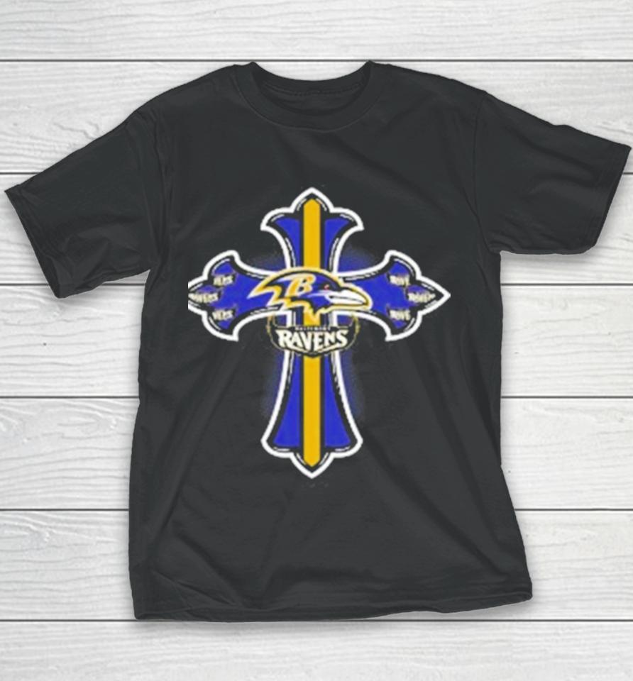 Nfl Blue Crusader Cross Baltimore Ravens 2024 Youth T-Shirt