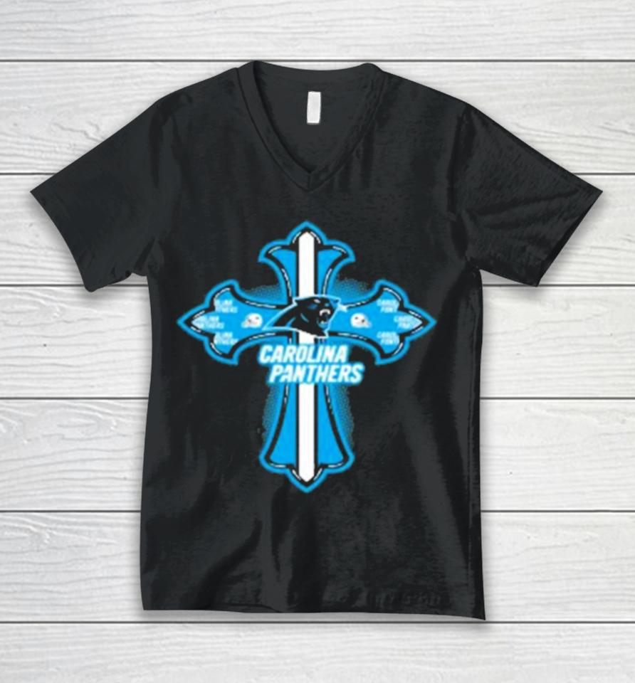 Nfl Blue Crusader Cross Carolina Panthers 2024 Unisex V-Neck T-Shirt