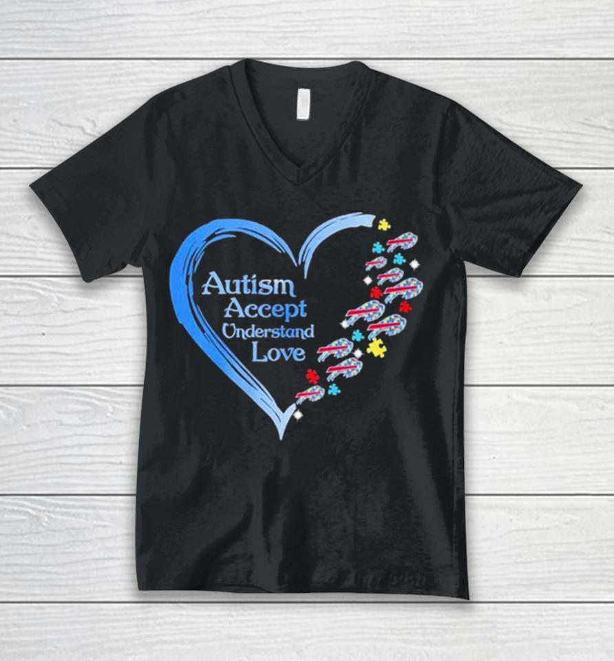 Nfl Buffalo Bills Autism Accept Understand Heart Love Unisex V-Neck T-Shirt