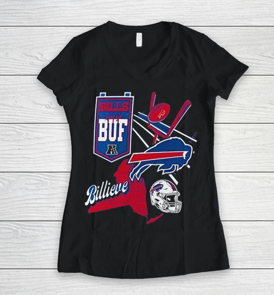 Nfl Buffalo Bills Split Zone Women V-Neck T-Shirt
