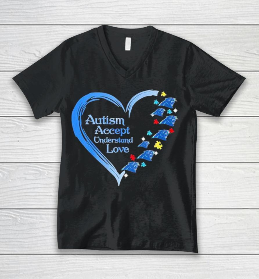 Nfl Carolina Panthers Autism Accept Understand Heart Love Unisex V-Neck T-Shirt